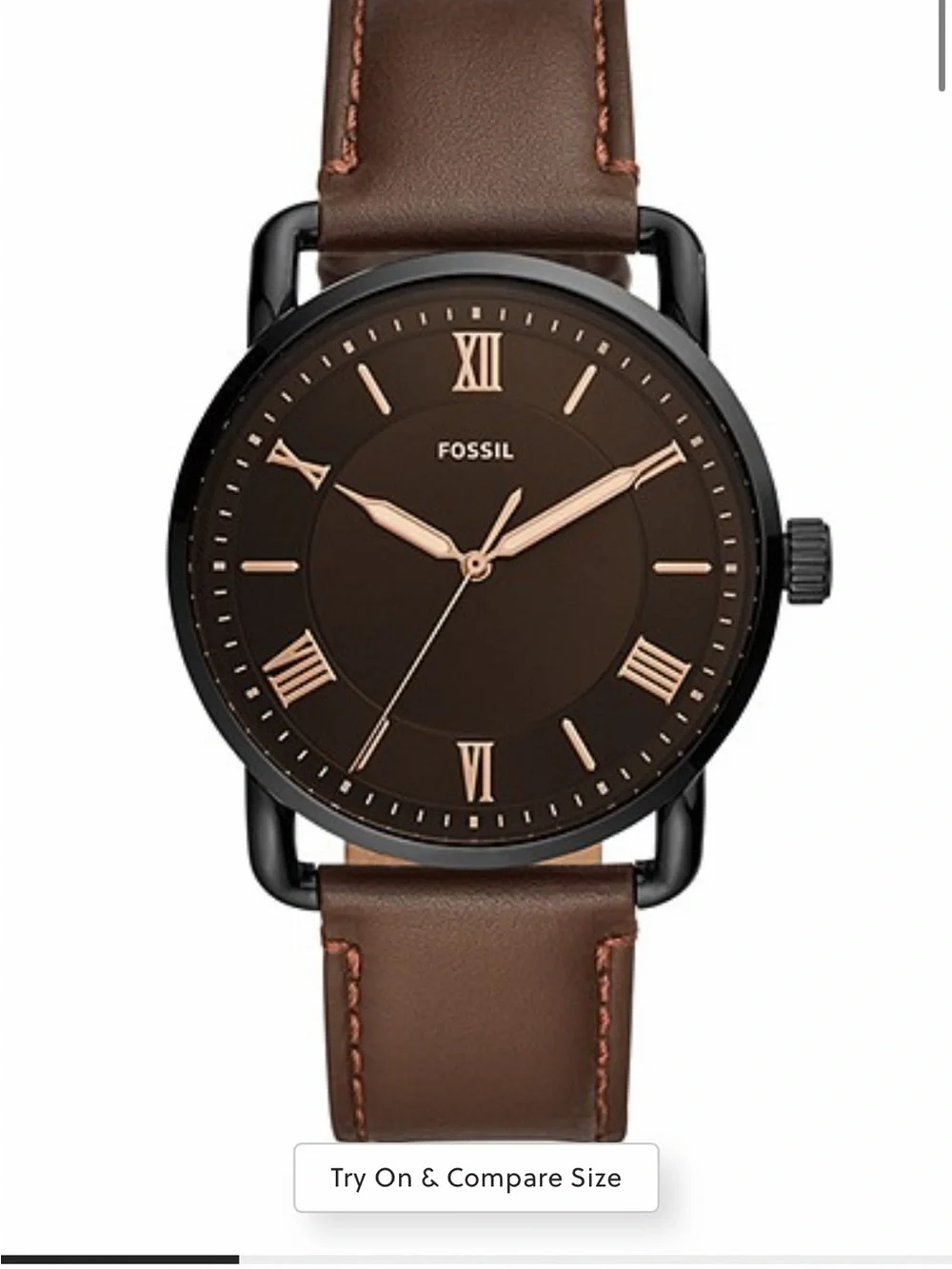 Fossil Brown Dial Watch with Black Case and Rose-Gold Accents
